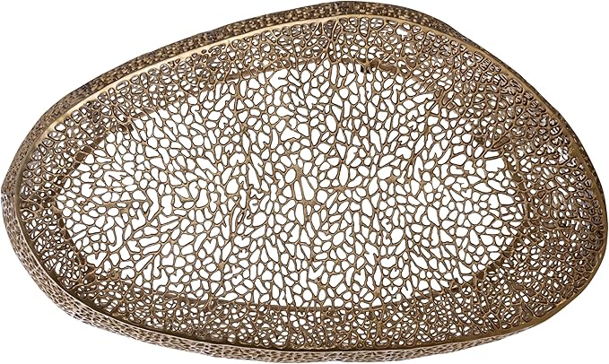 Modern Contemporary Oval-Shape 50" Coffee Table, Solid Aluminum intrigued Design, Mesh Cocktail Table, Creative Center Table for Living Room and Bedroom, Casted in Gold