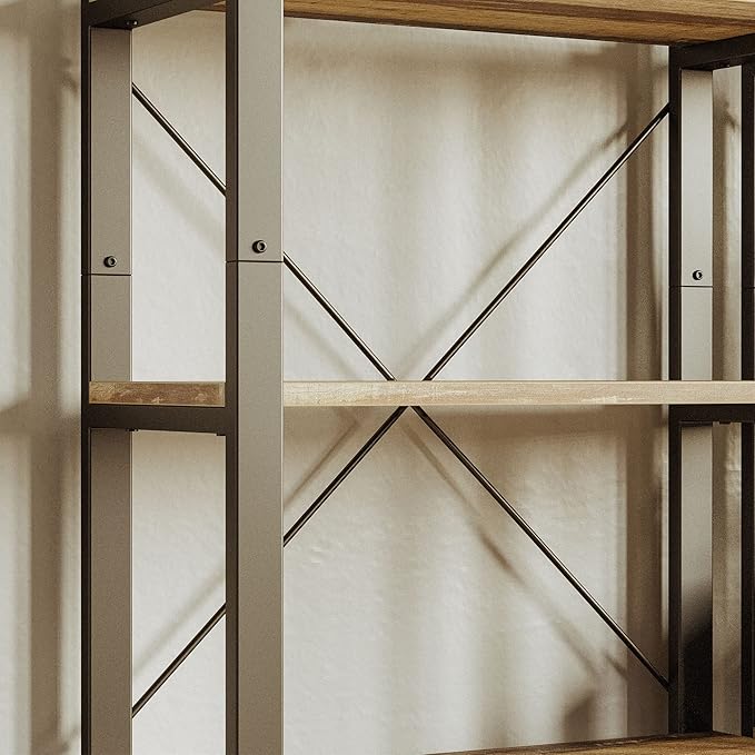 IRONCK Bookshelf 6-Tier Ladder Shelf 110 lbs or Shelf Display Shelf Vintage Industrial Style Bookcase for Home Office, Living Room