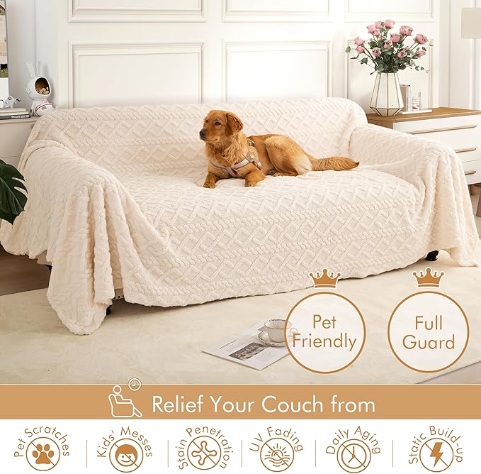 Couch Cover for 2-3 Cushion Couch Sofa Pet Friendly, Cute Sectional L Shaped Sofa Cover Washable for Dogs Cats Kids, Leather Furniture Protector Slipcover Decor for Living Room, 71"x118"