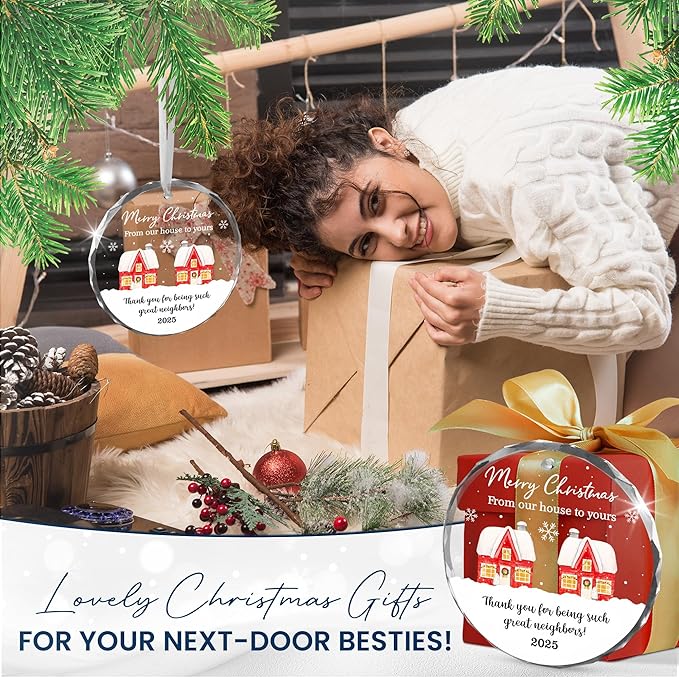 Neighbor Christmas Ornament 2025 – Thoughtful Christmas Friend Gifts for Neighbors, Acrylic Ornaments for Neighbor Friends Bestie Friendship, Awesome Neighbor Gifts, Holiday Tree Decoration Keepsake