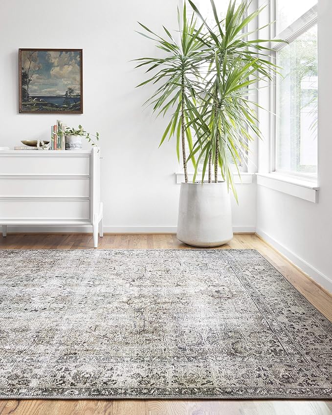Loloi Layla Collection LAY-06 Taupe/Stone 2'-6" x 7'-6" .13" Thick Runner Rug, Soft, Durable, Vintage Inspired, Distressed, Low Pile, Non-Shedding, Easy Clean, Printed, Living Room Rug