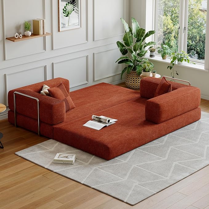Compressed Sleeper Sofa Bed,Convertible Floor Boneless Couch-with Comfy Pillow,Modular Modern Corduroy Sofa for Living Room Bedroom Lounge Studio-with Fixed-Shape Frame and Support Armrest