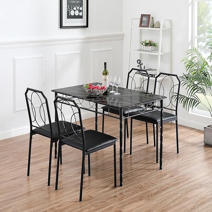 VECELO 5 Piece Dining Table Set for 4, Dinette with Chairs for Kitchen, Breakfast Nook, Small Space,Easy Assembly