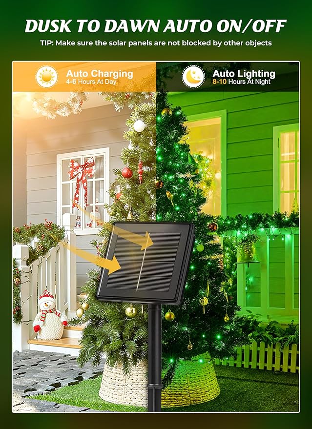 Brightown 2 Pack Solar String Lights Outdoor, Total 144Ft 400 LED Twinkle Fairy Lights Waterproof with 8 Modes Auto On/Off for Patio Tree Garden Party Home Wedding Christmas Decorations (Green)