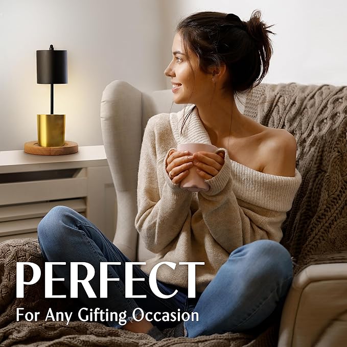 Candle Warmer Lamp with Timer and Dimmer & Includes 2 Bulbs, Electric Wax Candle Lamp Warmer for Jar Candles, Home Decor Aesthetic, and House Warming Gifts - Black Wood