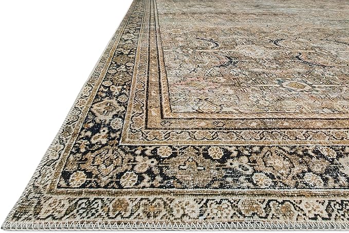 Loloi Layla Collection LAY-03 Olive/Charcoal 2'-6" x 9'-6" .13" Thick Runner Rug, Soft, Durable, Vintage Inspired, Distressed, Low Pile, Non-Shedding, Easy Clean, Printed, Living Room Rug