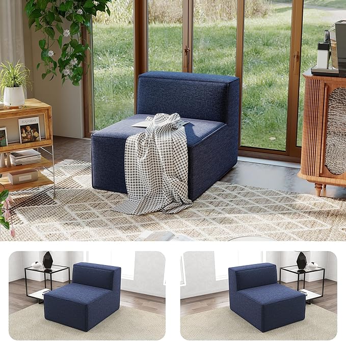 38“ Modular Sectional Sofa Convertible Cube Couch Seat Set, Combine L-Shaped U-Shaped, Free Assembly, Space-Saving for Living Room, Thick Foam Fabric Chenille Blue (Only Armless)