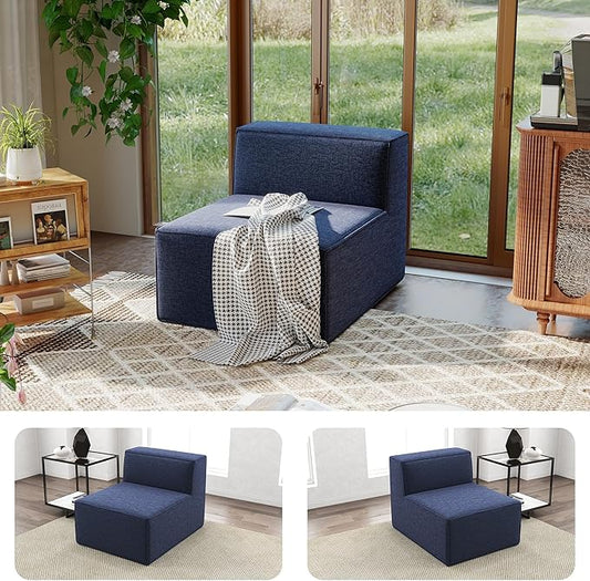 38“ Modular Sectional Sofa Convertible Cube Couch Seat Set, Combine L-Shaped U-Shaped, Free Assembly, Space-Saving for Living Room, Thick Foam Fabric Chenille Blue (Only Armless)