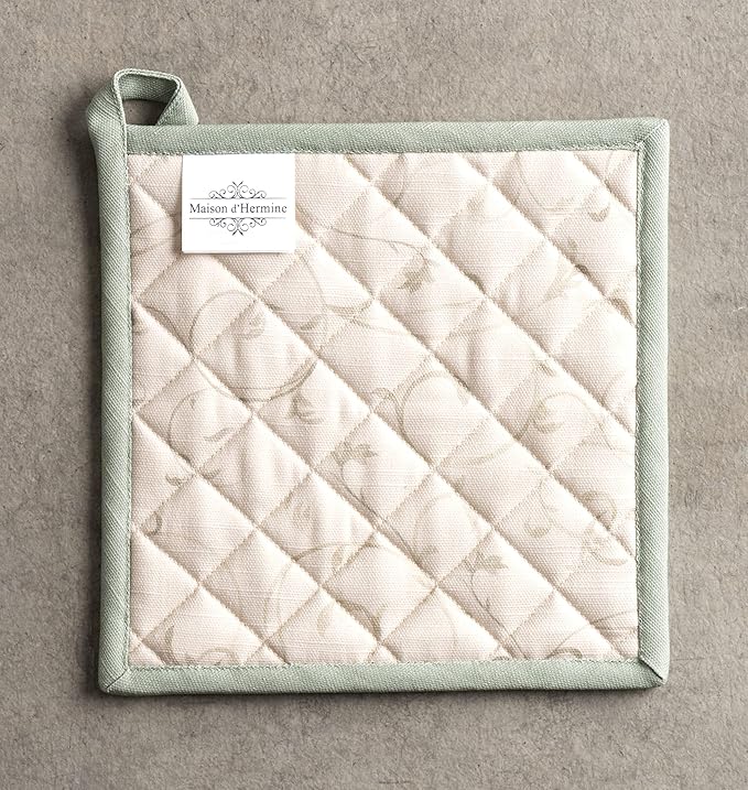 Maison d' Hermine Pot Holders 100% Cotton Heat Resistant Potholders 8" x 8" Hot Pads with Loop for Thanksgiving Christmas Decorations BBQ Cooking Baking Handling Hot Pans (Pack of 1, Lumina)