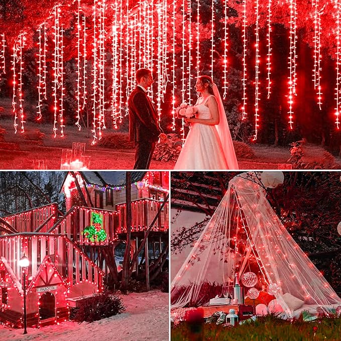 500 LED Red Christmas Lights, 165ft Red String Lights 8 Modes Clear Wire, Connectable Waterproof Plug in Twinkle Fairy Light for Tree Bedroom Indoor Outdoor Christmas Decorations