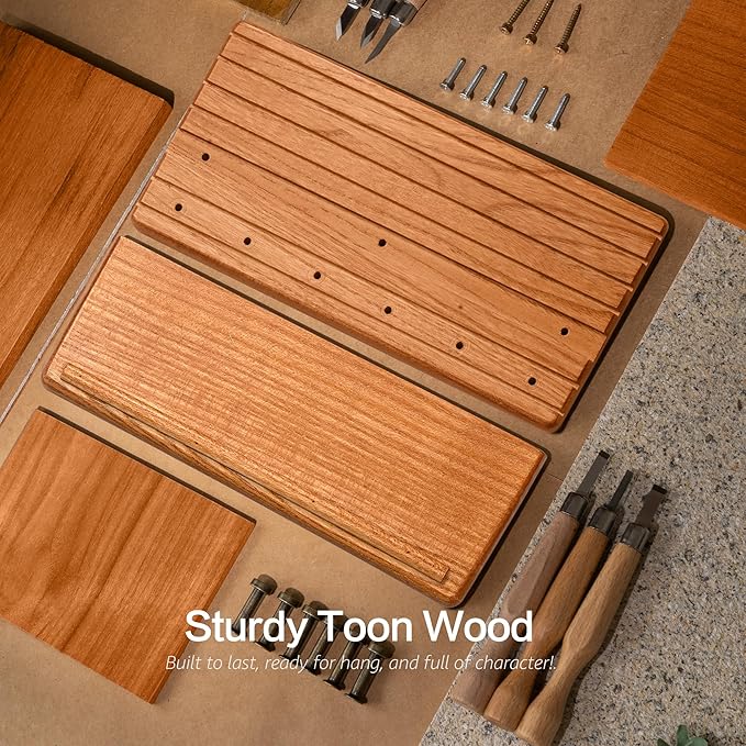 Rebee Vision Cedar Wood Key Holder Wall Mount – Farmhouse Wooden Key Holder for Wall with 6 Hooks & Floating Shelf - Farmhouse Home Decor Solution (Walnut)