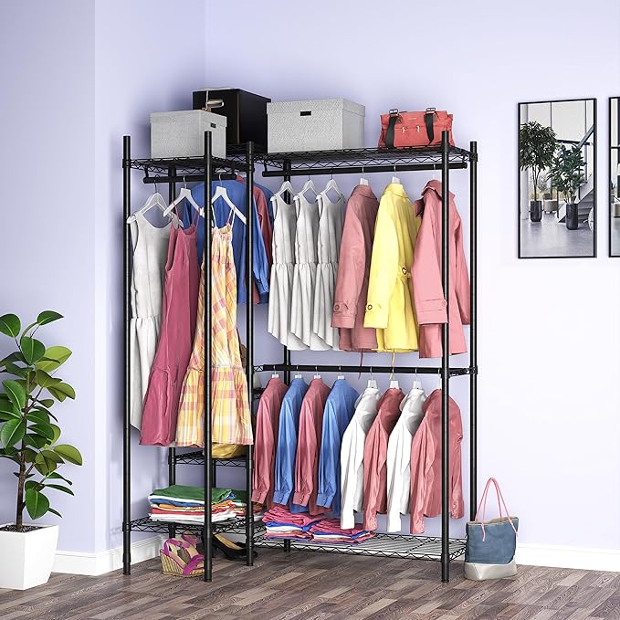 Garment Rack Heavy Duty Clothes Rack for Hanging Clothes,Metal Garment Rack,Freestanding Clothing Rack,Adjustable Custom Closet Rack,54" L x 13.8" W x 75.8" H, Max Load 750LBS,Black