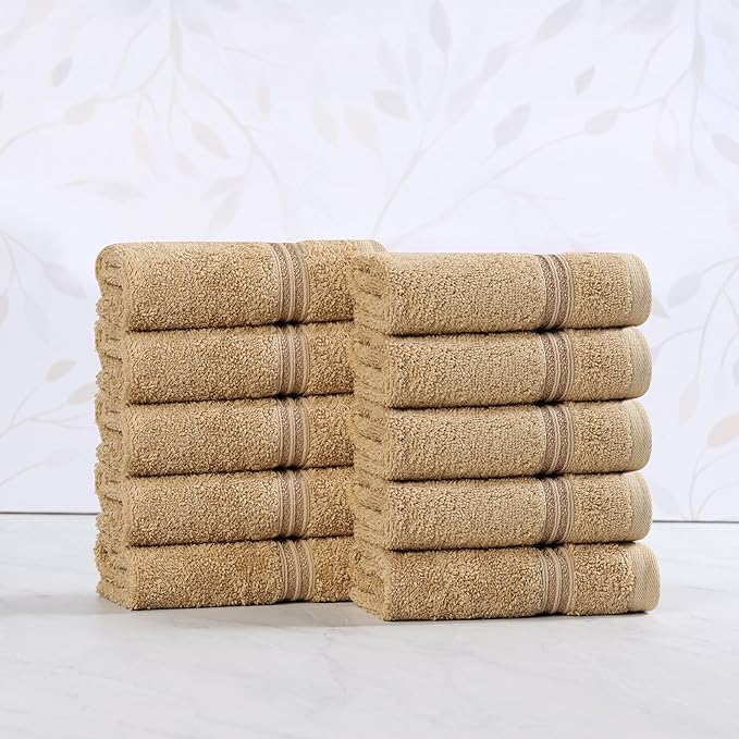 Superior Heritage Egyptian Cotton Face Towel Set, Small Towels for Kitchen, Home Bathroom, Guest Bath, Luxury Essentials, Plush, Absorbent Basics, Washcloths, Spa, Hotel, Resort, Set of 10, Toast