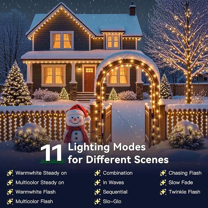 Outdoor Christmas Lights, 400LEDs 131FT Christmas Tree String Lights, IP67 Waterproof 8 Modes Warm White Holiday Lights with Remote for House Yard Xmas Decorations