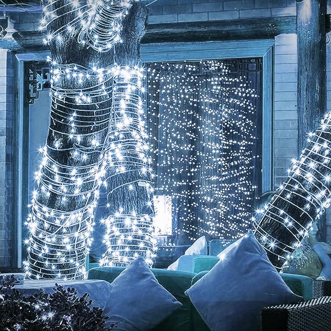 Dazzle Bright 164 FT 500 LED Christmas String Lights, Waterproof Green Wire String Lights with 8 Modes, Outdoor Christmas Decorations for Indoor Garden Party Yard Decor (White)