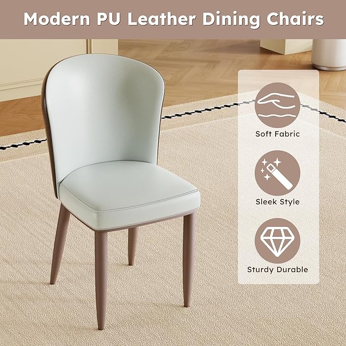 Dining Chairs Set of 2, Modern Faux Leather Dining with Carbon Steel Legs for Living Kitchen Dining Room