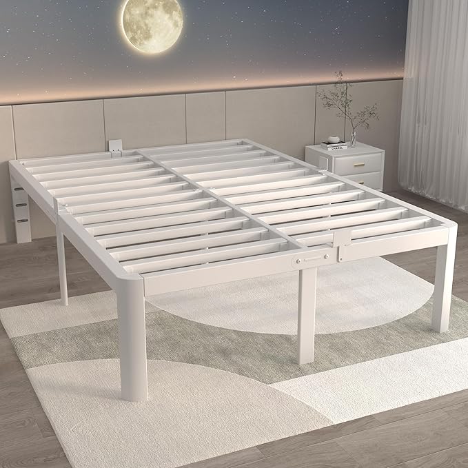 ITIMIDI 16 Inch White Bed Frame King Size with Round Corner Legs, Metal Platform Bed Frame King, Storage Space, No Box Spring Needed, Heavy Duty Steel Support 3500 LBS, Noiseless, Easy Assembly