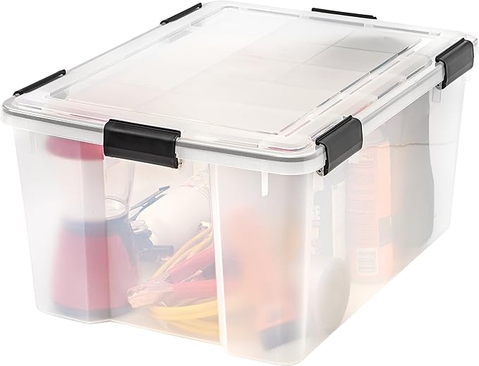 IRIS USA 62.8 Quart Plastic Storage Bin Tote Organizing Container with Durable Lid and Seal and Secure Latching Buckles, 4 Pack