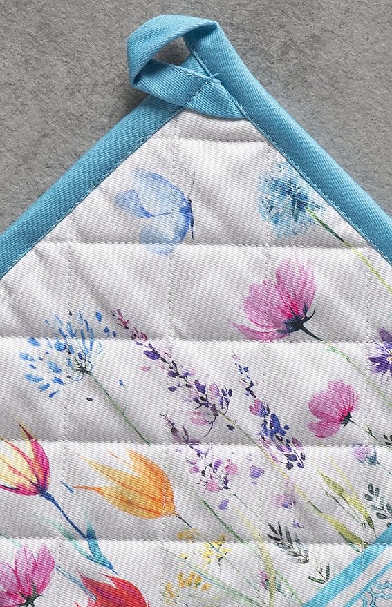 Maison d' Hermine Pot Holders 100% Cotton Heat Resistant Potholders 8" x 8" Hot Pads with Loop BBQ, Cooking, Baking, Grilling, Kitchen, Handling Hot Pans Spring/Summer (Pack of 1, Flower In The Field)
