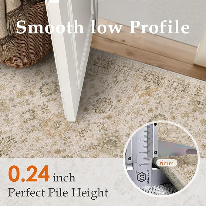 Beige 3x5 Area Rug Non Slip Vintage Office Entryway Rug Distressed Machine Washable Kitchen Carpet Retro Traditional Floral Accent Throw Door Mat for Bedroom Bathroom Dining Living Room