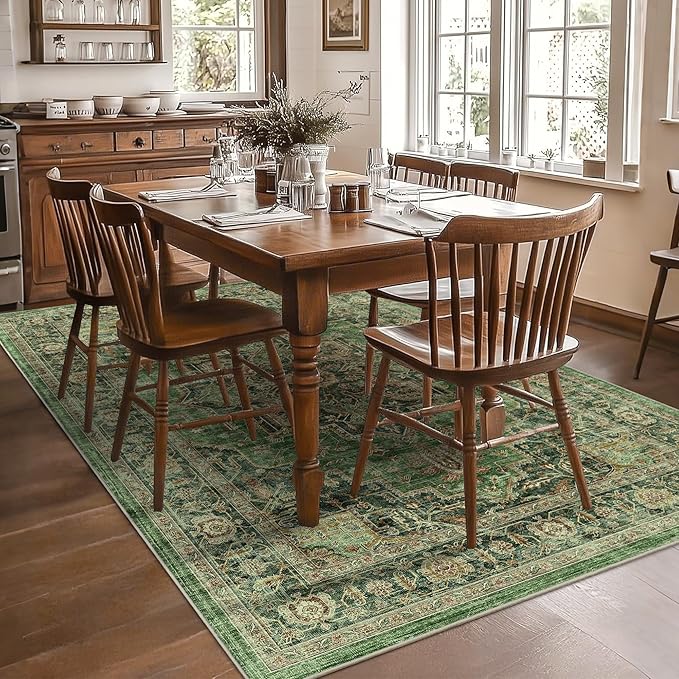 5x7 Area Rugs for Living Room Ultra-Soft Washable Rug Vintage Distressed Boho Area Rug, Non-Slip Retro Print Low Pile Stain Resistant Carpet for Bedroom Dining Room Kitchen Office