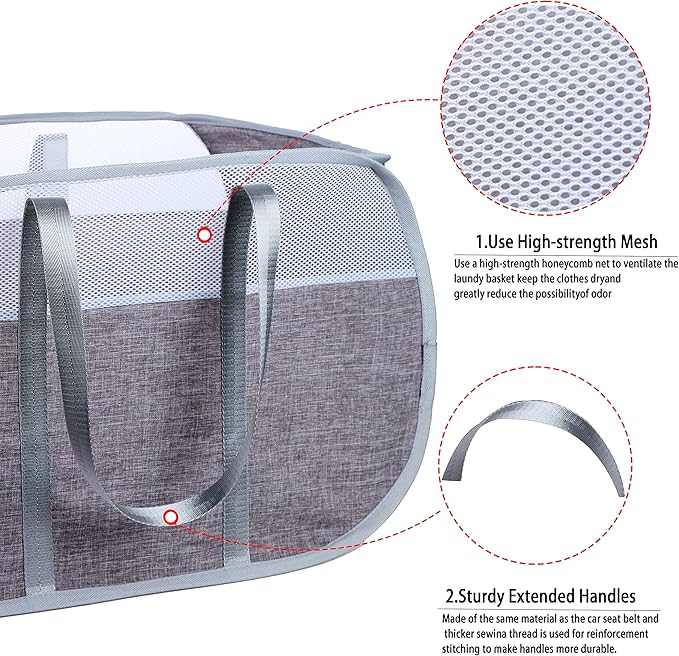 Pop Up Laundry Hamper，with Durable Handles collapsible laundry basket，Easy to Open and Fold for college Dorm,kids room，travel (Gray)…