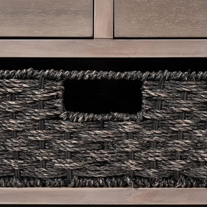 Fully Assembled Storage Bench with Cushioned Seat, 2 Drawers & Removable Basket, Solid Wood Entryway Shoe Bench for Bedroom, Hallway, Living Room (White Washed)