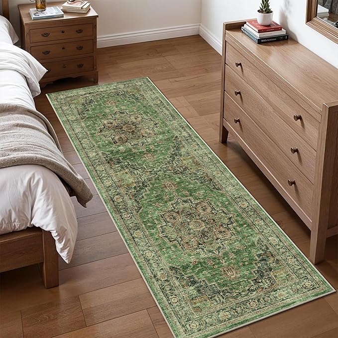 2x6 Vintage Runner Rug Low Pile Runners Non-Slip Machine Washable Rug Retro Distressed Print Lightweight Carpet for Hallway Kitchen Living Room Bedroom Laundry Room