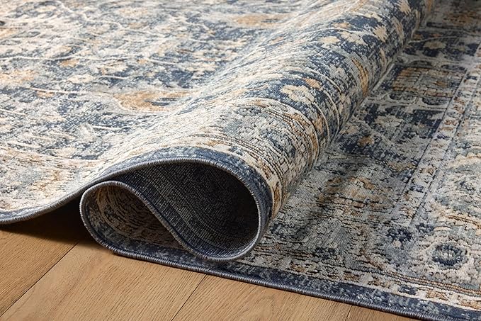 Loloi Teagan Collection TEA-03 Denim/Pebble 7'-11" x 10'-6" Area Rug, Large, Soft Neutral Rug, High-Traffic for Living Room, Bedroom, Home Office, Dining Area