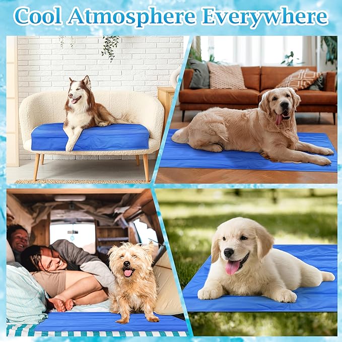 Fayoo Cooling Gel Mat for Dogs - 35.4x23.6 Inch Portable Pet Cooling Pad with Ice Silk Surface Bed for Indoor, Outdoor, Travel Includes Storage Bag (Blue)