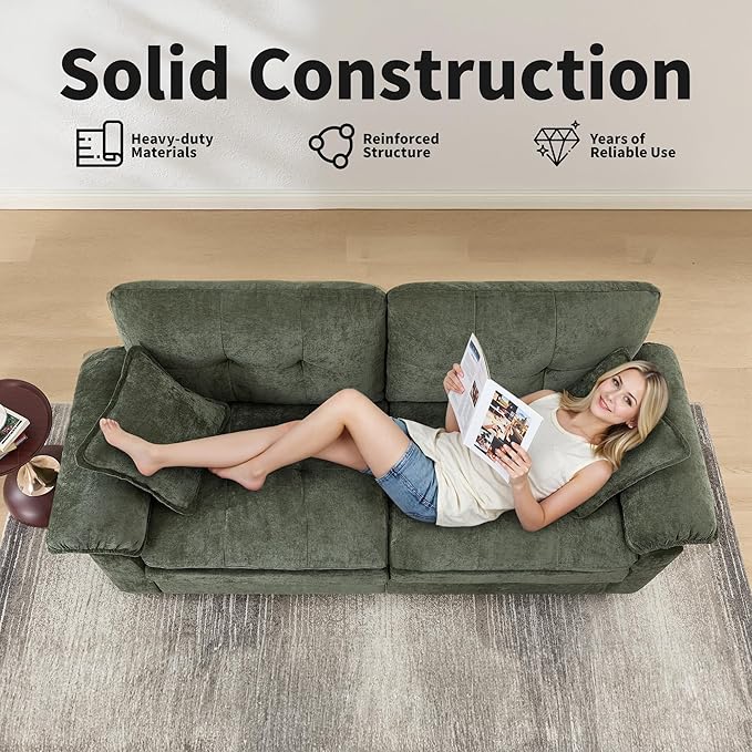 84" Loveseat Sofa, Modern Couches for Living Room,Double-Layer Cushion Cloud Couch with Deep Seat,Super Comfy Chenille Sofas,Sturdy Frame, Easy Assembly for Bedroom, Apartment, Office, Green