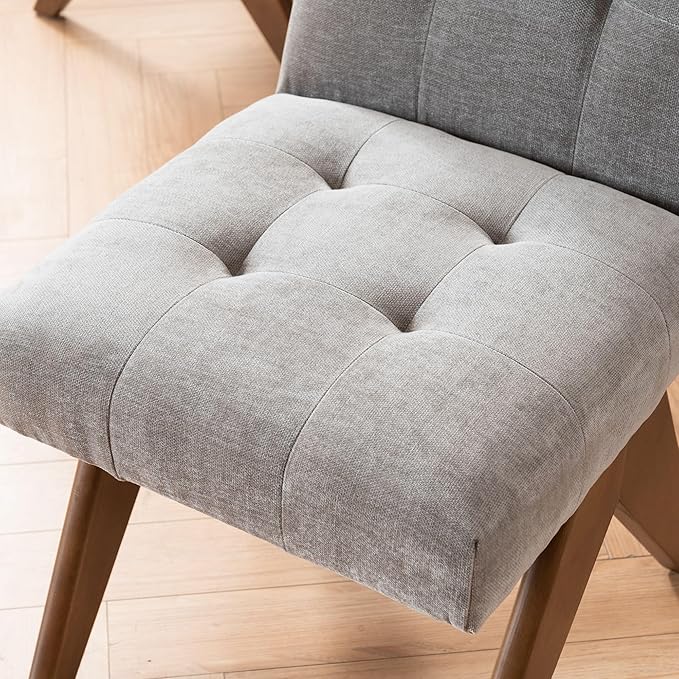 Rowill Modern Upholstered Dining Chairs Parsons Chair Linen Fabric Kitchen Chairs Tufted Armless Dining Room Chairs with Wood Legs Set of 6, Light Grey