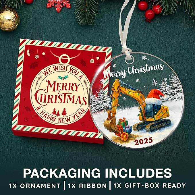 Excavator Ornament - Unique Christmas Tree Decoration for Construction Enthusiasts, Perfect Digger Ornaments for Kids, Creative Backhoe Ornaments for Christmas, Ideal Gift for Holiday Season