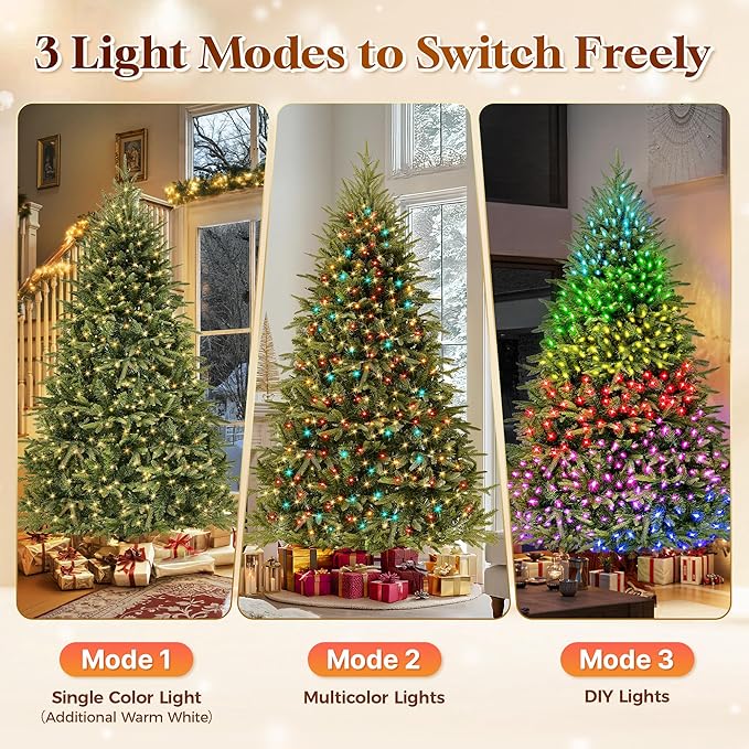 HOLLO STAR 7.5 ft Prelit Christmas Tree with 700 LED Lights, App Control, Aspen Artificial Christmas Tree, Multi-Color RGBW Lights, 2928 PE & PVC Branch Tips, for Home, Party