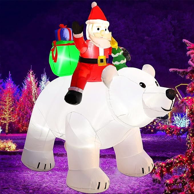 SAND MINE 6 Foot Tall Christmas Inflatable Santa Claus on Polar Bear, LED Lights Outdoor Indoor Holiday Decorations, Christmas Blow up Lawn Inflatables for Christmas Home Yard Decoration