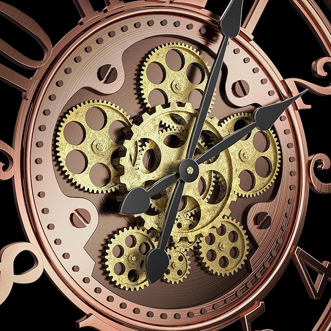 21 Inch Moving Gear Wall Clock for Modern Farmhouse Living Room Decor,Large Industrial Steampunk Wall Clock for Home Office,Metal Red Copper