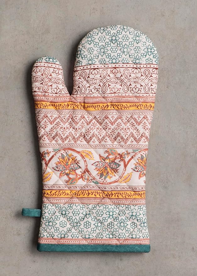 Maison d' Hermine Oven Gloves 100% Cotton Oven Mitt 7" x 13" with Loop Heat Resistant BBQ Cooking Gloves for Thanksgiving Christmas Decorations Baking Handling Hot Pans (Pack of 1, Nila)