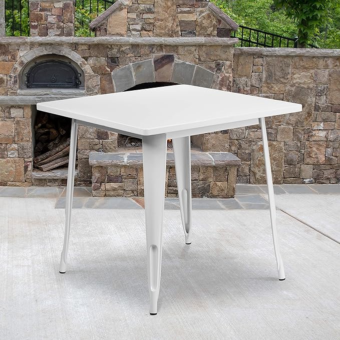 EMMA + OLIVER Commercial Grade 31.5" Square White Metal Indoor-Outdoor Table