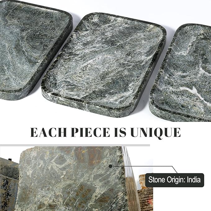 Koville Marble Tray, 12"x8" Natural Marble Vanity Tray for Countertop Bathroom Kitchen Dresser, Decorative Catchall Trays for Perfume Jewelry, Rectangular Stone Serving Tray(Green)