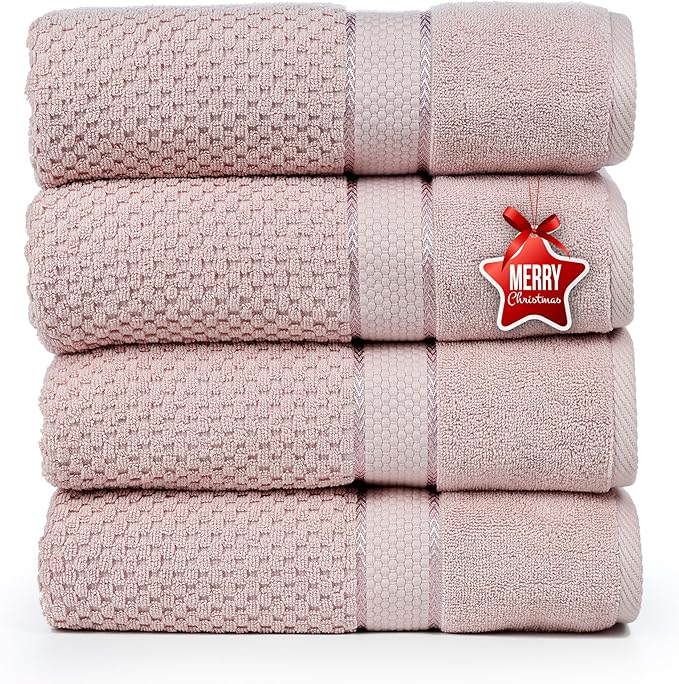 Ample Decor 100% Cotton Soft Pink Bath Towel for Bathroom Set of 4 Popcorn Textured - Super Soft, Quick-Dry, Highly Absorbent, Lightweight, Machine Washable - Mulaayam Collection - 30 X 54 Inch