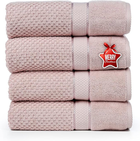 Ample Decor 100% Cotton Soft Pink Bath Towel for Bathroom Set of 4 Popcorn Textured - Super Soft, Quick-Dry, Highly Absorbent, Lightweight, Machine Washable - Mulaayam Collection - 30 X 54 Inch