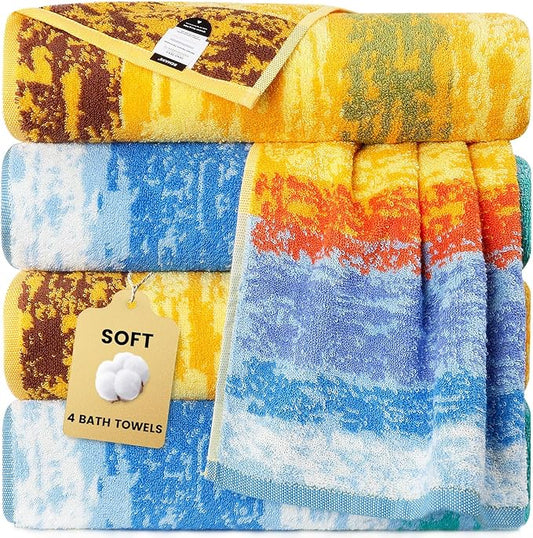 SEMAXE 4-Pack Luxury Bath Towels for Bathroom, 100% Cotton, Soft, Absorbent, and Quick-Drying, 55"x27", Wheat Filed, Perfect for Hotels, Gyms, and Spas