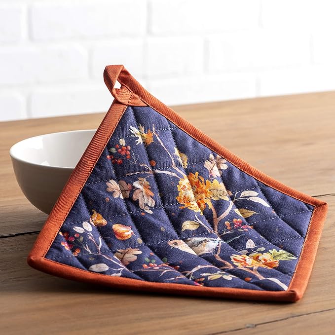 Maison d' Hermine 100% Cotton Oven Mitt & Pot Holder Set (7.5"x13" & 8"x8") Heat Resistant BBQ Cooking Gloves with Loop for Thanksgiving Christmas Decorations Handling Hot Pans (Kelim - Infinity)