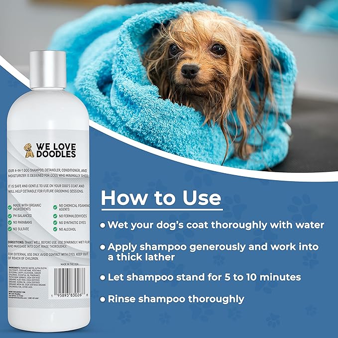 We Love Doodles Dog Conditioner & Dog Shampoo - 2-in-1 Conditioner for Allergies & Itching, Lotion Treatment for Dogs, for Matted Pet Hair, Sensitive Skin Shampoo for Puppies, Made in The USA