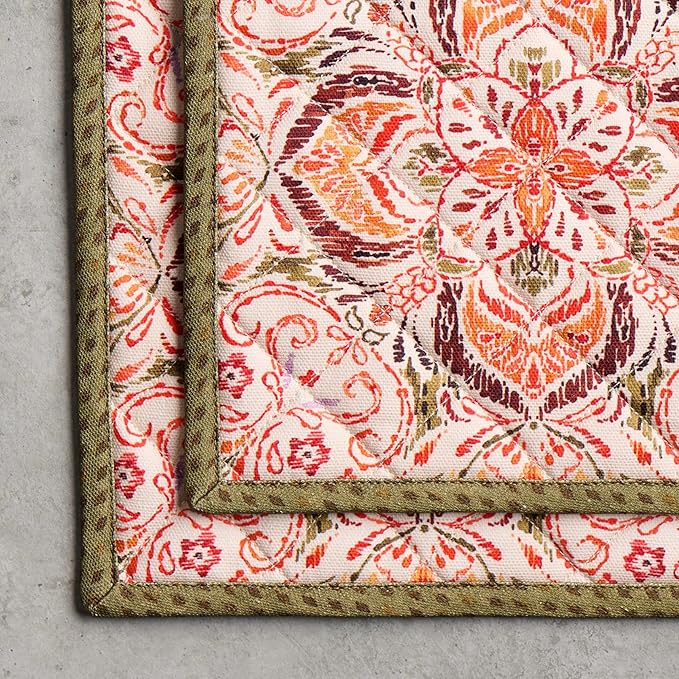 Maison d' Hermine Pot Holders Set 100% Cotton Heat Resistant Potholders 8" x 8" Hot Pads with Loop for Thanksgiving Christmas Decorations BBQ Cooking Baking Handling Hot Pans (Pack of 2, Damask)