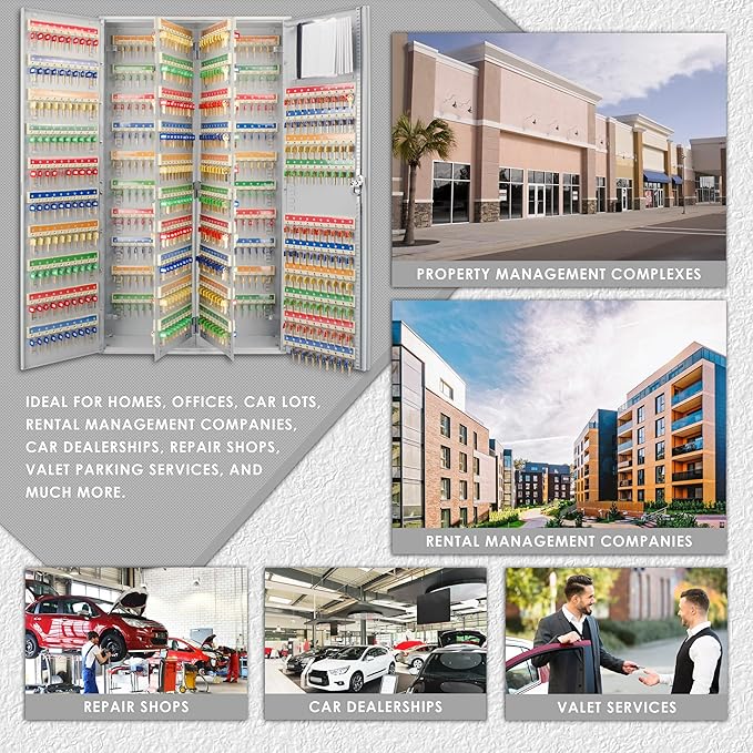 Barska 800-Position Key Lock Box – Solid Steel Key Cabinet with Adjustable Numbered Hooks, Key Log Sheet, Color Tags & Index Chart – Wall-Mount Organizer, Grey Finish