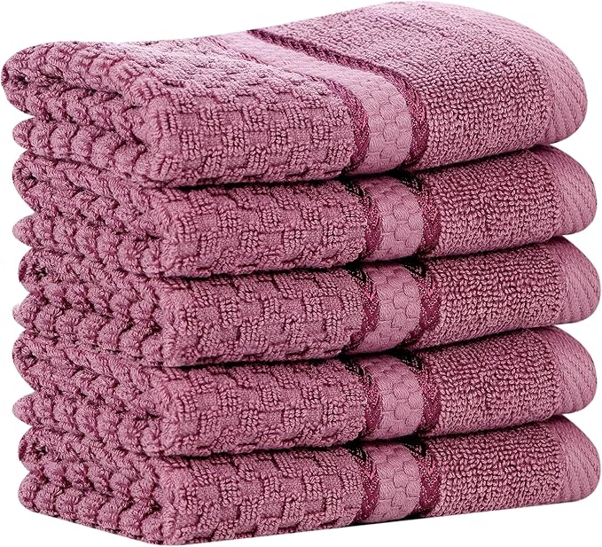 Ample Decor Grape Purple Wash Cloth Set of 5 100% Cotton - Quick Dry, Highly Absorbent, Popcorn Textured - Mulaayam Collection - 12 X 12 Inch
