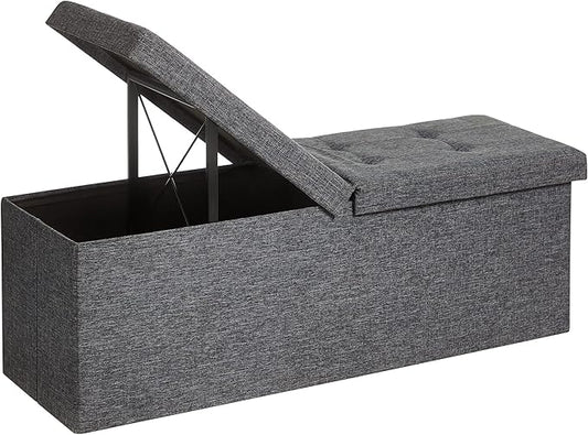 SONGMICS MAZIE Collection - 43 Inches Storage Ottoman, Foldable Storage Bench with Flipping Lid, 660 lb Load Capacity, for Entryway, Living Room, Bedroom, Dark Gray ULSF76GYZ