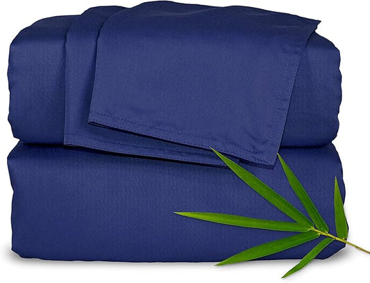 Pure Bamboo Queen Sheets, Genuine 100% Organic Viscose Derived from Bamboo Bed Sheet Set, Luxuriously Soft & Cooling, Double Stitching, 2 Year Quality Promise (Queen, Cobalt Blue)