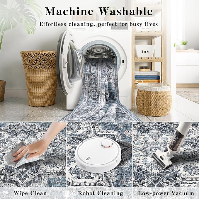 9x12 Large Area Rugs for Living Room Ultra-Soft Washable Rug Vintage Distressed Non-Slip Low Pile Stain Resistant Carpet for Bedroom Dining Room Kitchen Office